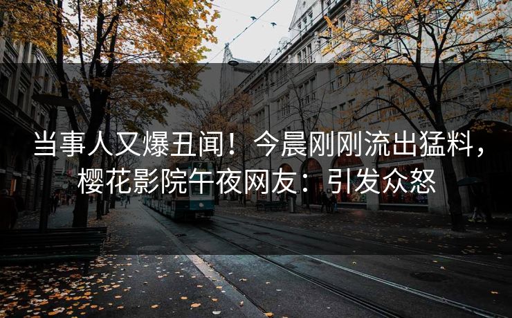 当事人又爆丑闻！今晨刚刚流出猛料，樱花影院午夜网友：引发众怒