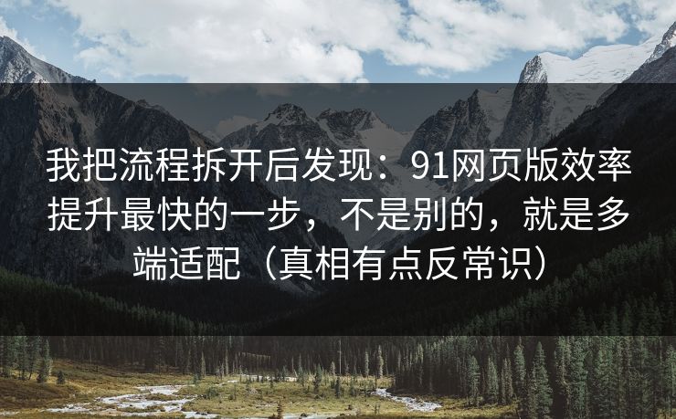 我把流程拆开后发现：91网页版效率提升最快的一步，不是别的，就是多端适配（真相有点反常识）
